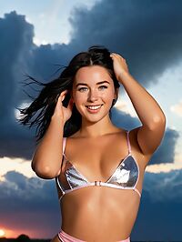 A Finnish woman named Madison has her pasties removed outside at dusk