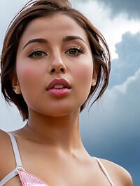 A 24 year old Russian woman stands topless in overcast Kathmandu daylight